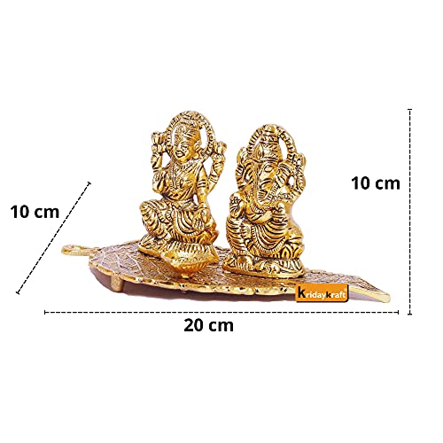 Kridaykraft Laxmi Ganesh Metal Statue, Laxmi Ganesh Murti With Diya For Pooja, Ganpati Idol For Home Decor, Gift Your Relatives,